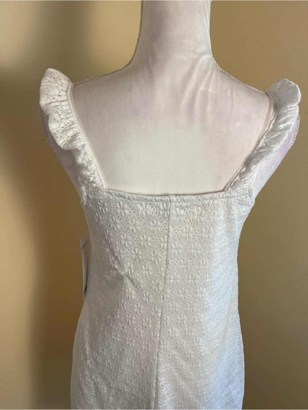 Milkmaid White Lace Mini Dress Stretchy Bow Ruffle Strap Cottagecore Coquette L - Picture 10 of 14